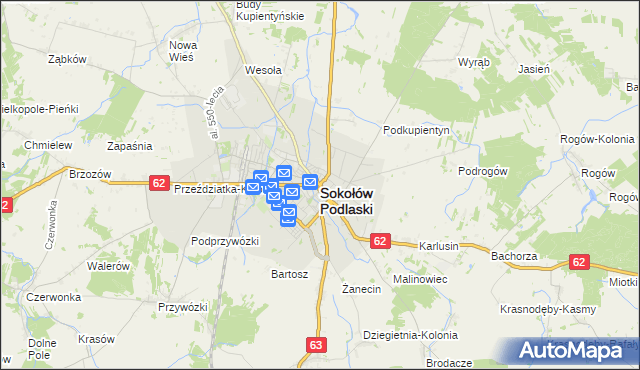 mapa Sokołów Podlaski, Sokołów Podlaski na mapie Targeo