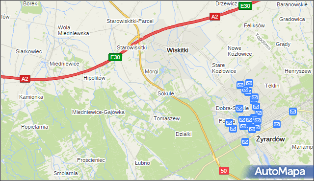 mapa Sokule gmina Wiskitki, Sokule gmina Wiskitki na mapie Targeo