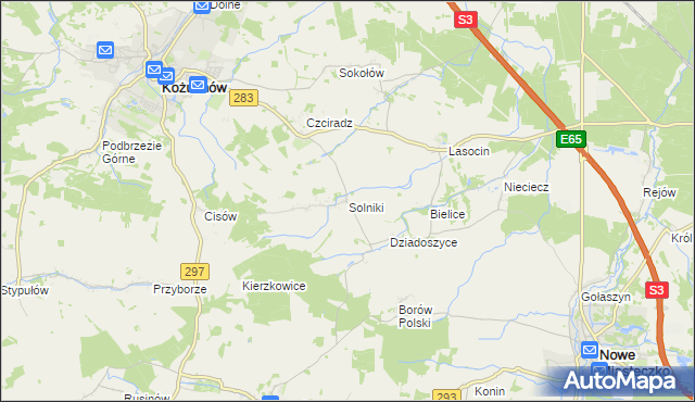 mapa Solniki gmina Kożuchów, Solniki gmina Kożuchów na mapie Targeo
