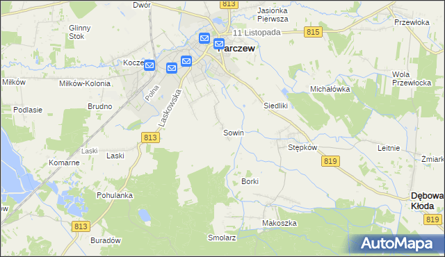 mapa Sowin gmina Parczew, Sowin gmina Parczew na mapie Targeo