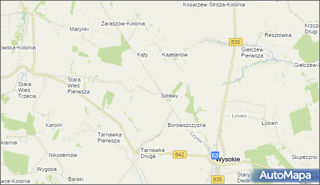 mapa Spławy gmina Wysokie, Spławy gmina Wysokie na mapie Targeo