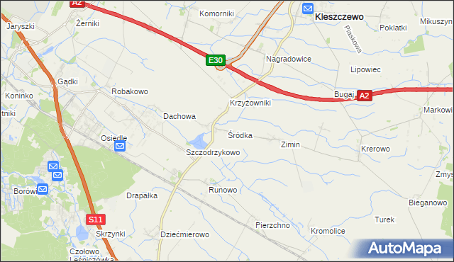 mapa Śródka gmina Kleszczewo, Śródka gmina Kleszczewo na mapie Targeo