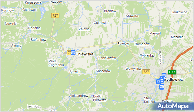 mapa Stanisławów gmina Chlewiska, Stanisławów gmina Chlewiska na mapie Targeo