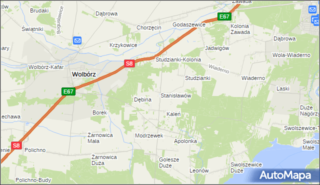 mapa Stanisławów gmina Wolbórz, Stanisławów gmina Wolbórz na mapie Targeo