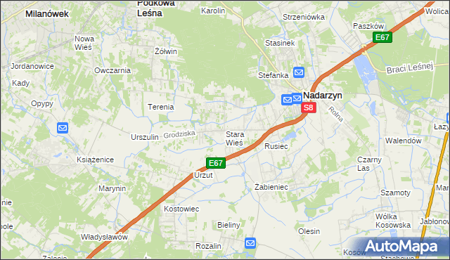 mapa Stara Wieś gmina Nadarzyn, Stara Wieś gmina Nadarzyn na mapie Targeo