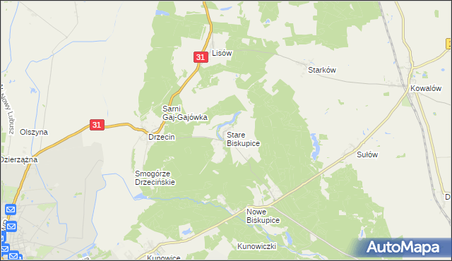 mapa Stare Biskupice gmina Słubice, Stare Biskupice gmina Słubice na mapie Targeo