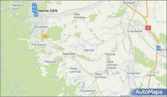 mapa Starków gmina Kłodzko, Starków gmina Kłodzko na mapie Targeo