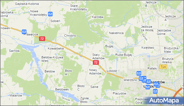 mapa Stary Adamów gmina Aleksandrów Łódzki, Stary Adamów gmina Aleksandrów Łódzki na mapie Targeo