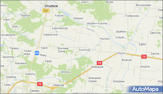 mapa Stefanów gmina Drużbice, Stefanów gmina Drużbice na mapie Targeo