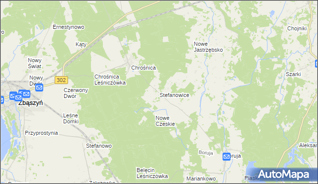 mapa Stefanowice gmina Zbąszyń, Stefanowice gmina Zbąszyń na mapie Targeo