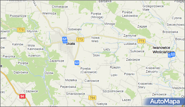 mapa Stoki gmina Skała, Stoki gmina Skała na mapie Targeo