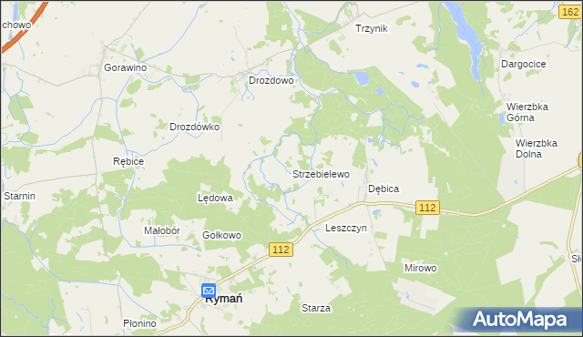 mapa Strzebielewo gmina Rymań, Strzebielewo gmina Rymań na mapie Targeo