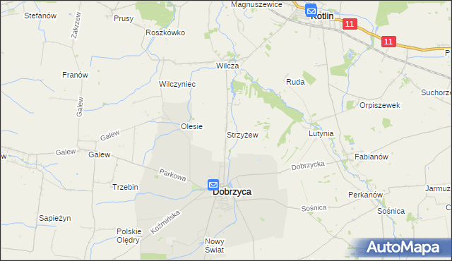 mapa Strzyżew gmina Dobrzyca, Strzyżew gmina Dobrzyca na mapie Targeo