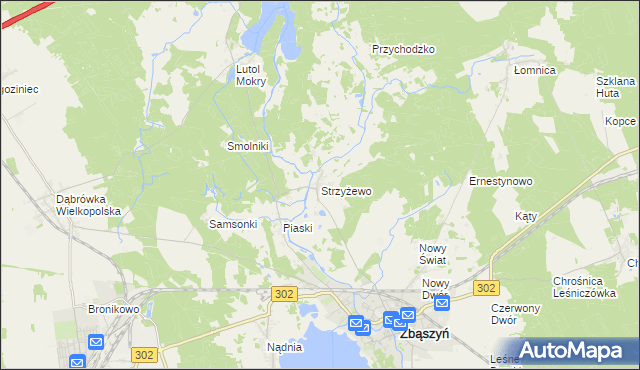 mapa Strzyżewo gmina Zbąszyń, Strzyżewo gmina Zbąszyń na mapie Targeo