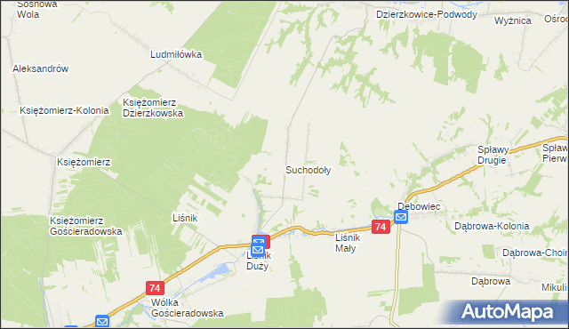 mapa Suchodoły gmina Gościeradów, Suchodoły gmina Gościeradów na mapie Targeo