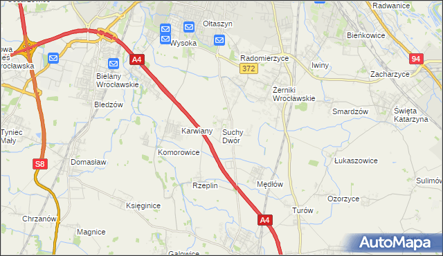 mapa Suchy Dwór gmina Żórawina, Suchy Dwór gmina Żórawina na mapie Targeo