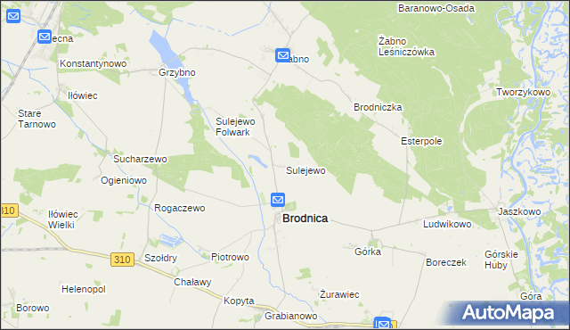 mapa Sulejewo gmina Brodnica, Sulejewo gmina Brodnica na mapie Targeo
