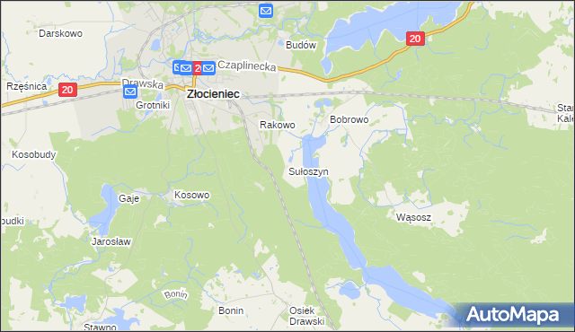 mapa Sułoszyn gmina Złocieniec, Sułoszyn gmina Złocieniec na mapie Targeo