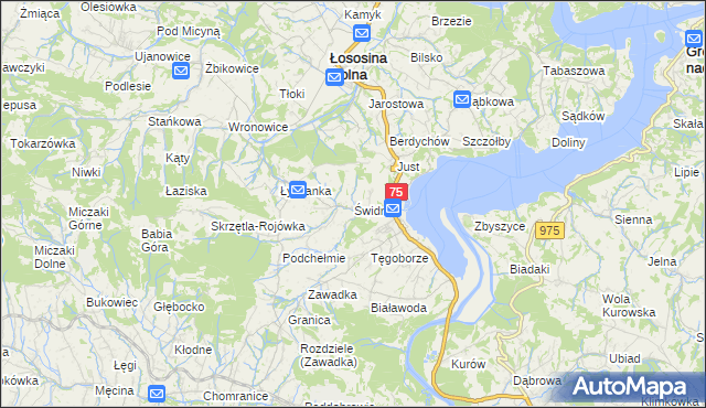 mapa Świdnik gmina Łososina Dolna, Świdnik gmina Łososina Dolna na mapie Targeo