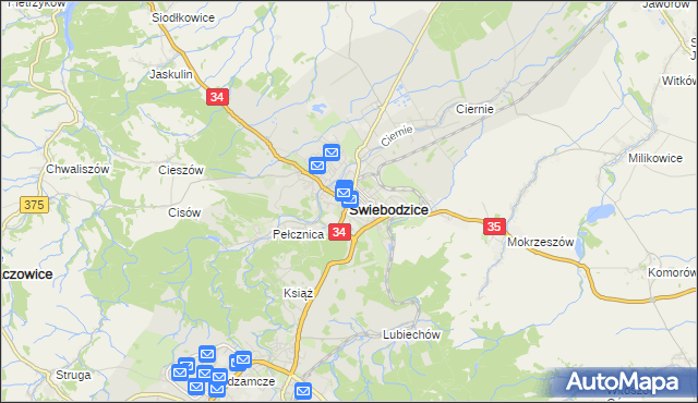 mapa Świebodzice, Świebodzice na mapie Targeo