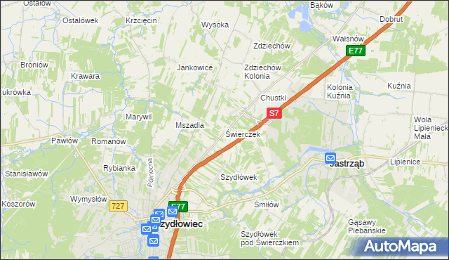 mapa Świerczek gmina Szydłowiec, Świerczek gmina Szydłowiec na mapie Targeo