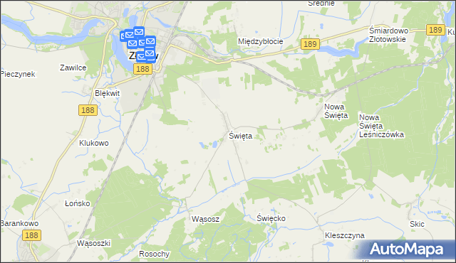 mapa Święta gmina Złotów, Święta gmina Złotów na mapie Targeo