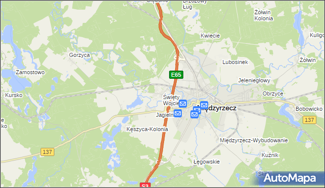 mapa Święty Wojciech gmina Międzyrzecz, Święty Wojciech gmina Międzyrzecz na mapie Targeo