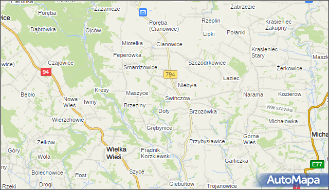 mapa Świńczów, Świńczów na mapie Targeo