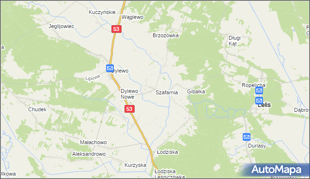 mapa Szafarnia gmina Lelis, Szafarnia gmina Lelis na mapie Targeo