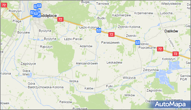 mapa Szczyty gmina Poddębice, Szczyty gmina Poddębice na mapie Targeo