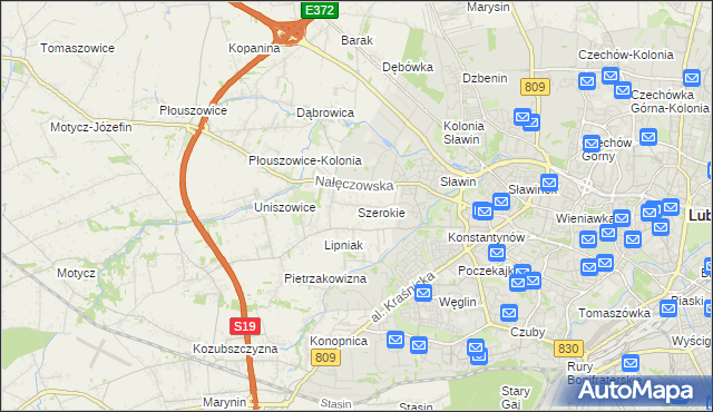 mapa Szerokie gmina Konopnica, Szerokie gmina Konopnica na mapie Targeo