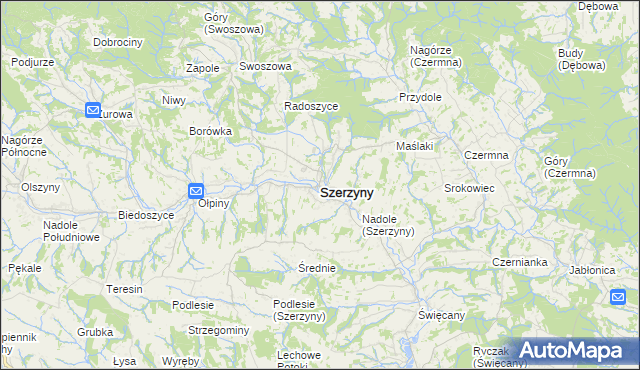 mapa Szerzyny, Szerzyny na mapie Targeo