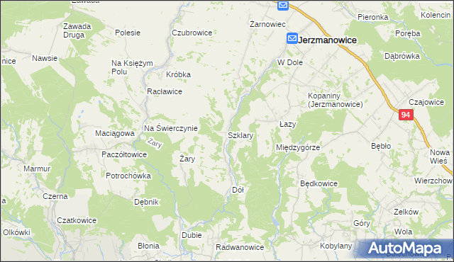 mapa Szklary gmina Jerzmanowice-Przeginia, Szklary gmina Jerzmanowice-Przeginia na mapie Targeo