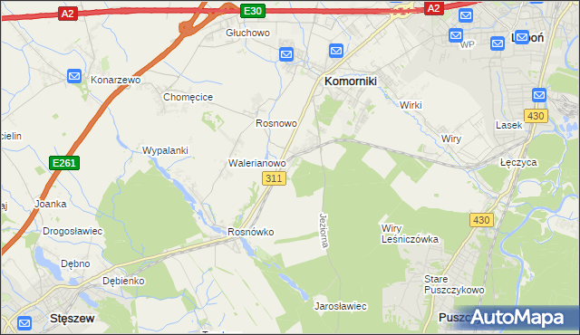 mapa Szreniawa gmina Komorniki, Szreniawa gmina Komorniki na mapie Targeo