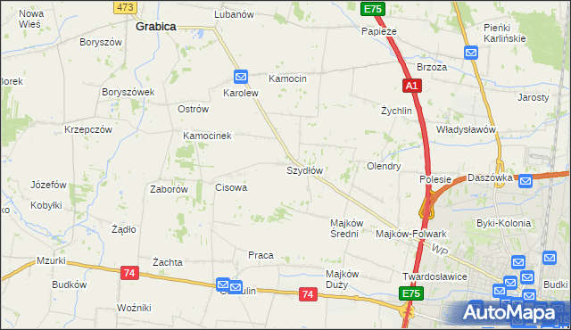 mapa Szydłów gmina Grabica, Szydłów gmina Grabica na mapie Targeo