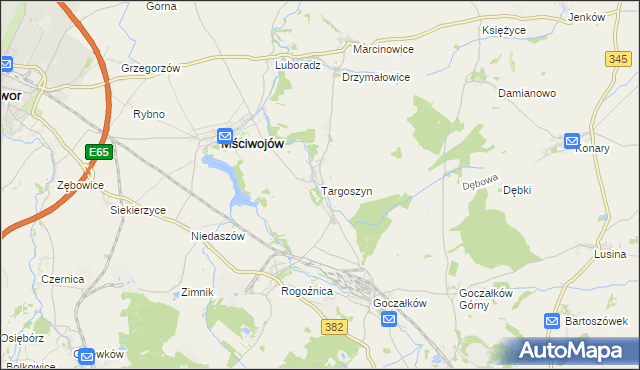 mapa Targoszyn, Targoszyn na mapie Targeo