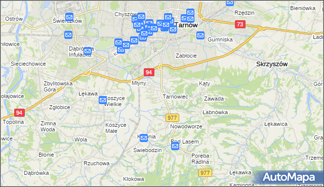 mapa Tarnowiec gmina Tarnów, Tarnowiec gmina Tarnów na mapie Targeo