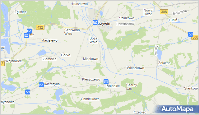 mapa Teklimyśl gmina Krzywiń, Teklimyśl gmina Krzywiń na mapie Targeo