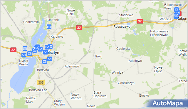 mapa Tłoki gmina Wolsztyn, Tłoki gmina Wolsztyn na mapie Targeo