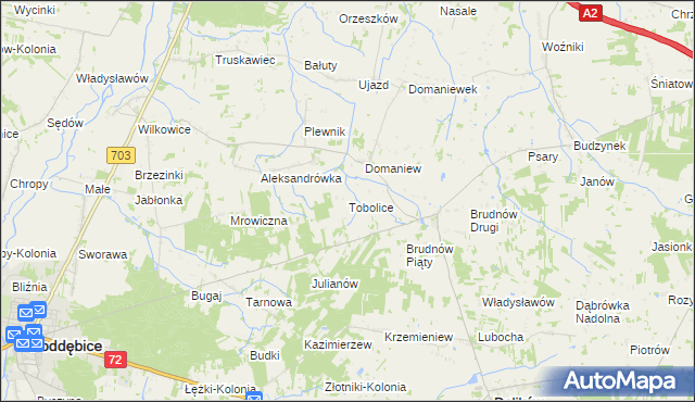 mapa Tobolice gmina Dalików, Tobolice gmina Dalików na mapie Targeo