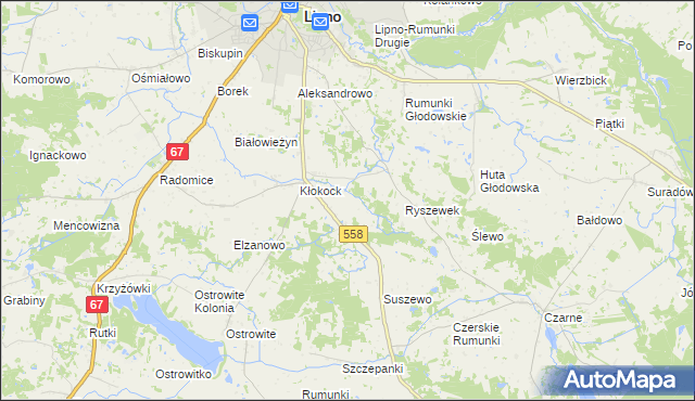 mapa Tomaszewo gmina Lipno, Tomaszewo gmina Lipno na mapie Targeo