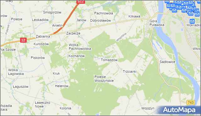 mapa Tomaszów gmina Puławy, Tomaszów gmina Puławy na mapie Targeo