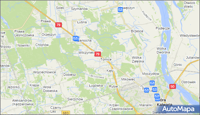 mapa Tomice gmina Góra Kalwaria, Tomice gmina Góra Kalwaria na mapie Targeo