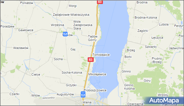 mapa Tomisławice gmina Warta, Tomisławice gmina Warta na mapie Targeo