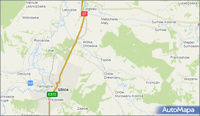 mapa Topola gmina Izbica, Topola gmina Izbica na mapie Targeo