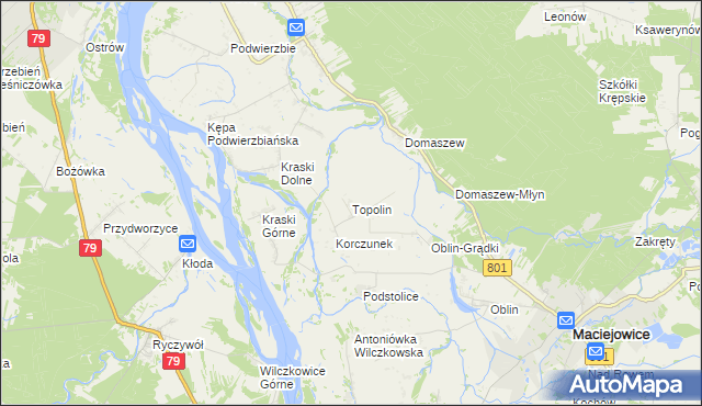 mapa Topolin gmina Maciejowice, Topolin gmina Maciejowice na mapie Targeo