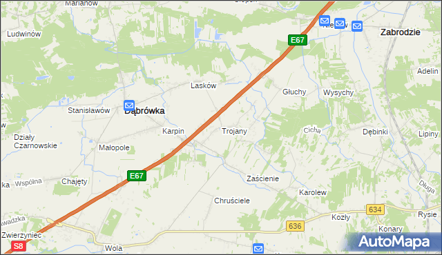 mapa Trojany gmina Dąbrówka, Trojany gmina Dąbrówka na mapie Targeo