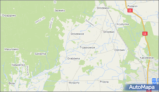 mapa Trzaskowice gmina Chodzież, Trzaskowice gmina Chodzież na mapie Targeo