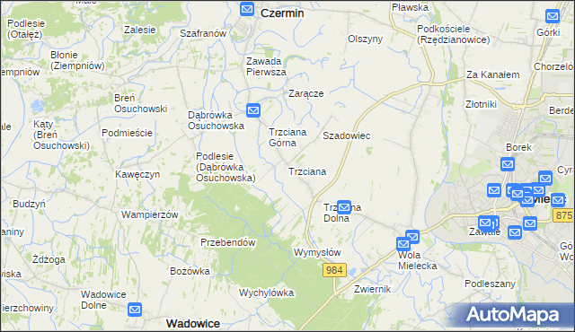 mapa Trzciana gmina Czermin, Trzciana gmina Czermin na mapie Targeo