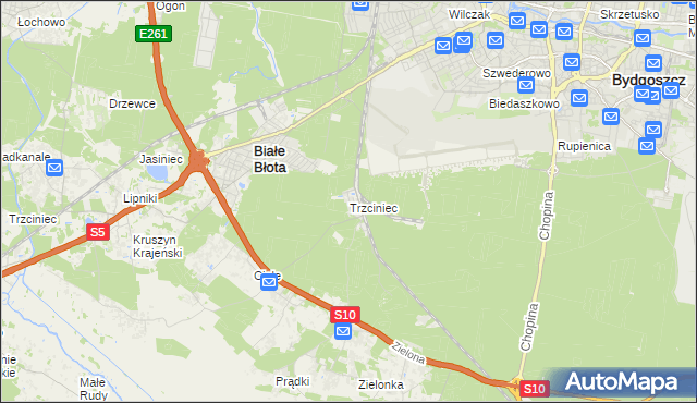 mapa Trzciniec gmina Białe Błota, Trzciniec gmina Białe Błota na mapie Targeo